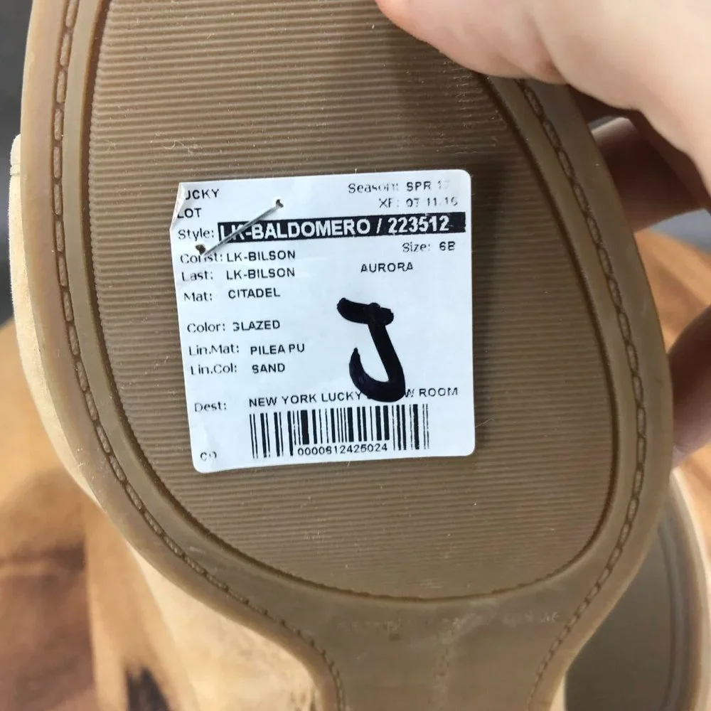 Lucky Brand Beige Leather Peep Toe Mules Slip On Womens Size 6 B